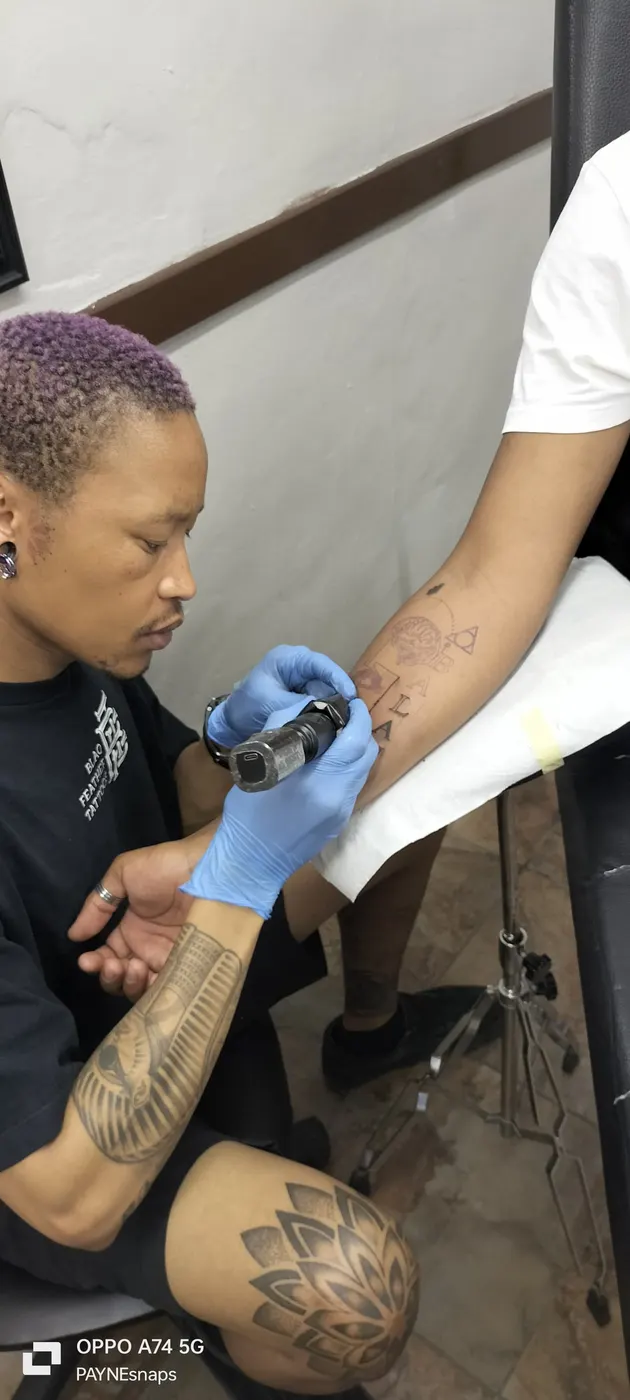 In session — Forearm piece by BlaQ Feather